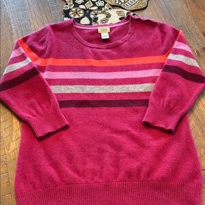 L.L. Bean Women's Striped Crew Neck Sweater - Pink and Red